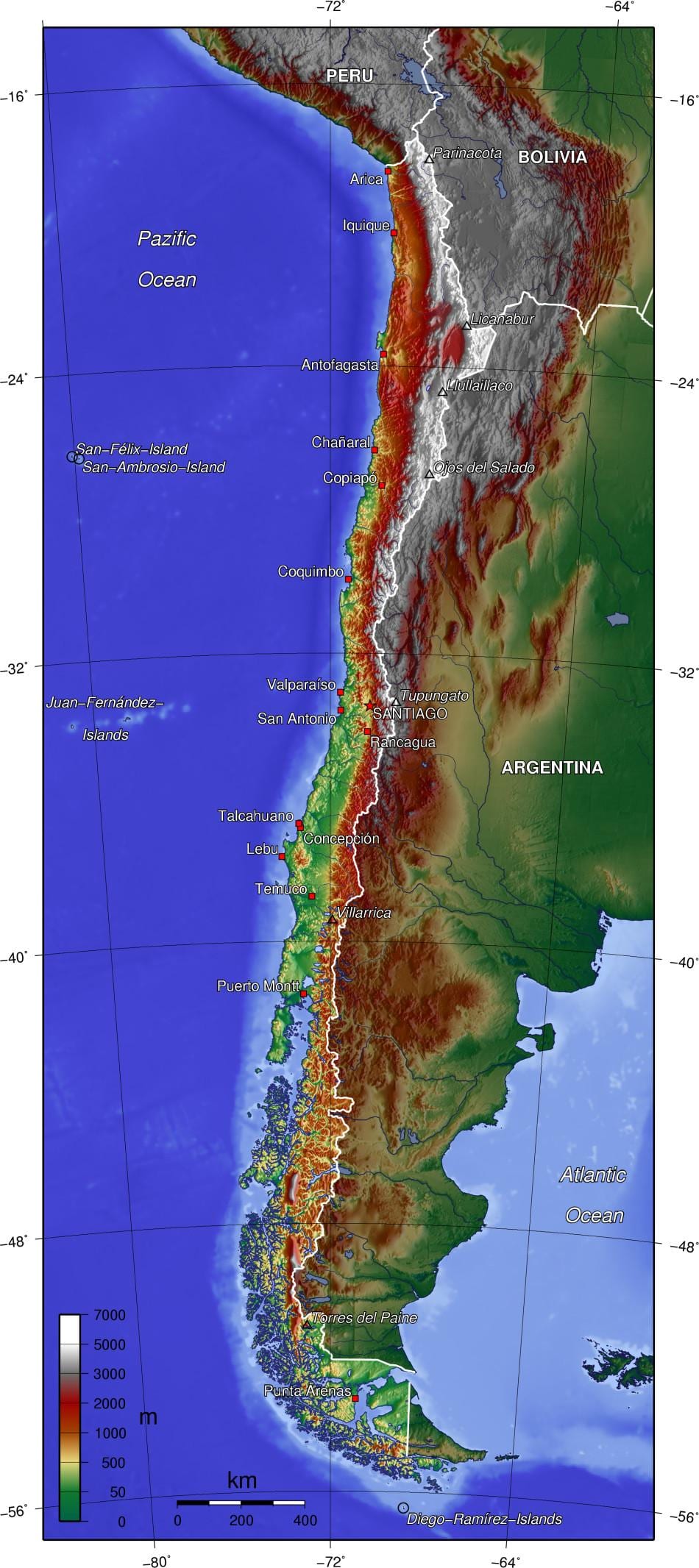 ਪਹਾੜ ਵਿਚ Chile ਦਾ ਨਕਸ਼ਾ